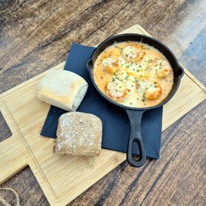 Gamba's in knoflookroomsaus